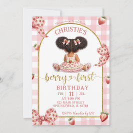 afro african Girl Pink Bow strawberry berry first  Einladung