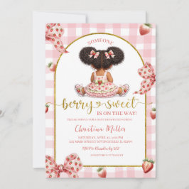 Afro African Girl Pink Bow strawberry berry sweet  Einladung