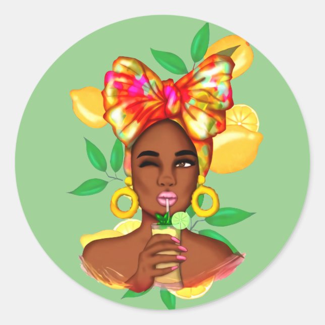 Afro African Women Runder Aufkleber (Vorderseite)