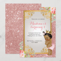 Afro-Américain rose 1er anniversaire invitations