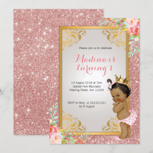 Afro-Américain rose 1er anniversaire invitations
