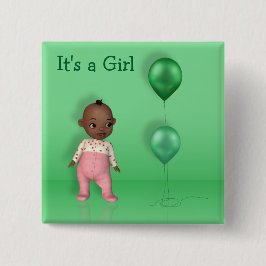 Afro American Baby Balloons Es ist ein Girl Button
