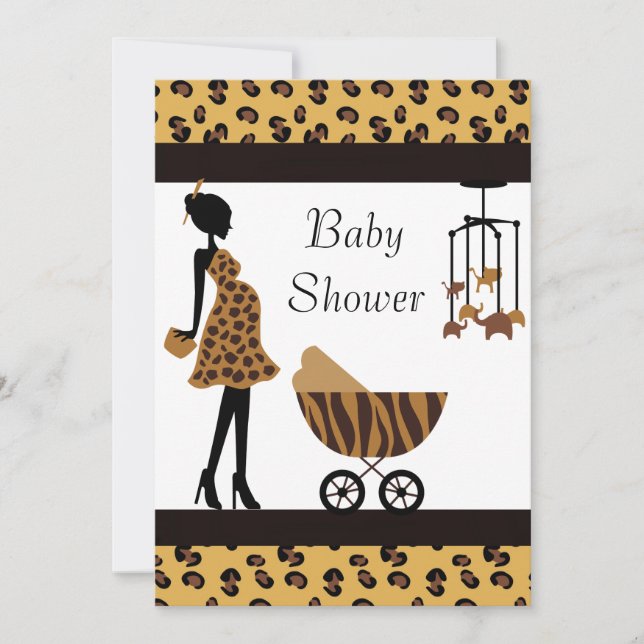 Afro American Baby Dusche Einladung Safari (Vorderseite)