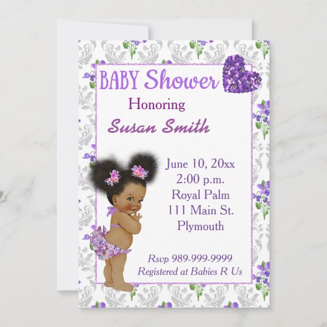 Afro American Baby Girl Baby Dusche Einladung (Vorderseite)