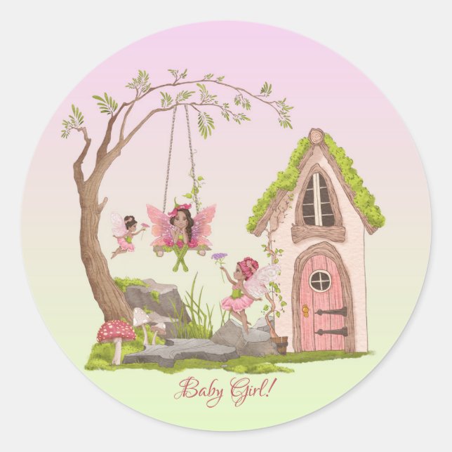 Afro American Baby Shower Fairy Runder Aufkleber (Vorderseite)