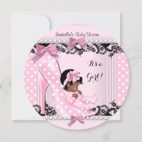 Afro American Baby Shower Girl Pink Polka Dots