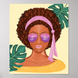 Afro American Beach Beauty Retro Tropical Poster