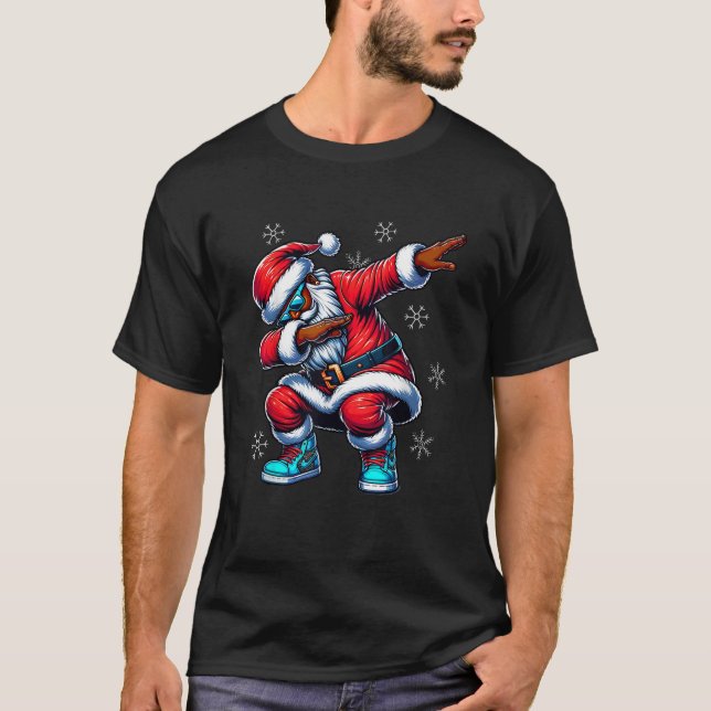 Afro American Christmas Dabbing Afro Santa Clau T-Shirt (Vorderseite)