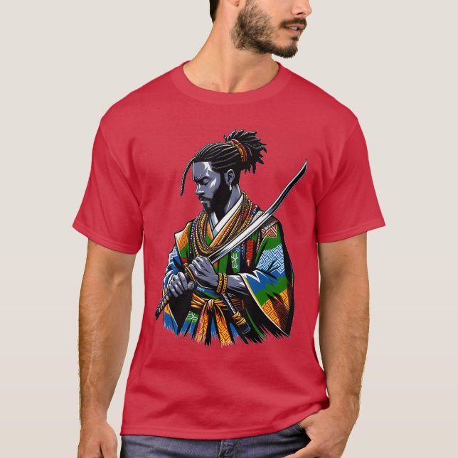 Afro American Samurai Anime Cartoon Japanese Bushi T-Shirt (Vorderseite)