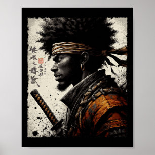 Afro American Samurai Vintag African Bushido Warr Poster