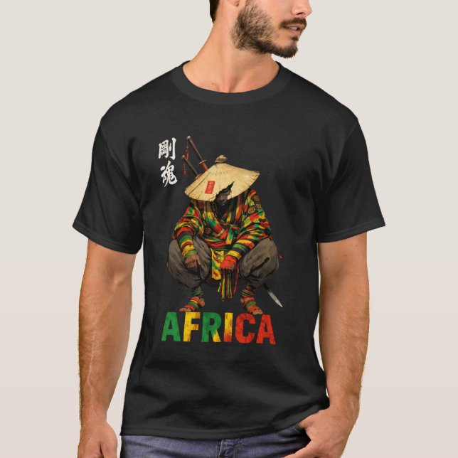 Afro American Samurai Warrior Katana Anime Japanes T-Shirt (Vorderseite)