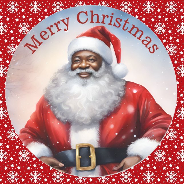 Afro American Santa Claus Weihnachtsfarbe Runder Aufkleber (Von Creator hochgeladen)