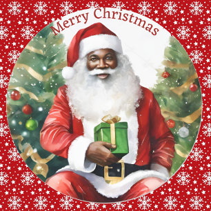 Afro American Santa Claus Weihnachtsfarbe Runder Aufkleber
