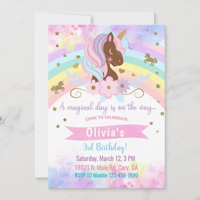 Afro American Unicorn invitation d'anniversaire fi (Devant)