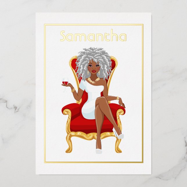 Afro Anniversaire Foil Invitation (Recto)