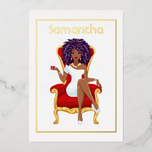 Afro Anniversaire Foil Invitation