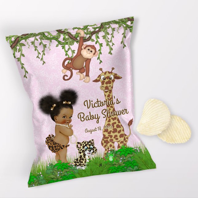 Afro Baby Girl Safari Baby Dusche Chip Beutel Wrap Flyer (1 ounce snack bag wrapper flyer. )