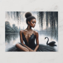 Afro Ballerina in Black Tutu mit Swan Moody Art Postkarte