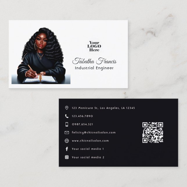 Afro Black Frauen Boss Design Visitenkarte (Vorne/Hinten)