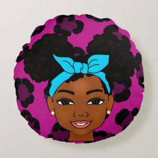 'Afro black girl puffs Rundes Kissen