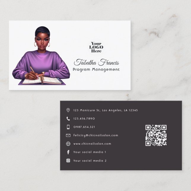 Afro Black Woman Boss Leadership Art Visitenkarte (Vorne/Hinten)