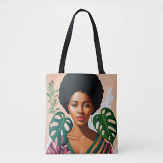 Afro Black Woman Monstera Deliciosa Botanical Tasche