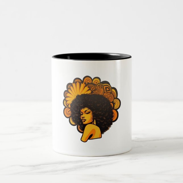 Afro Black Woman Retro Style Zweifarbige Tasse (Mittel)