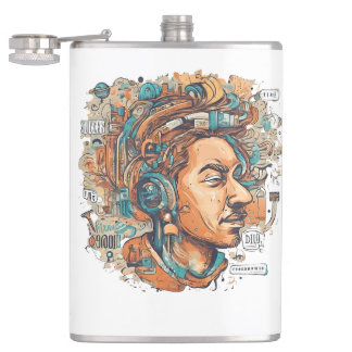 Afro Boho Queen - farbenfrohe Kunst Flachmann