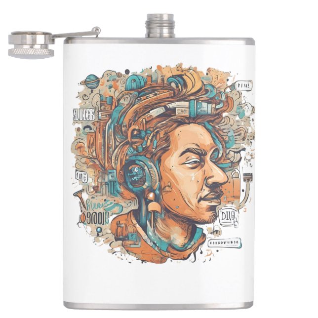 Afro Boho Queen - farbenfrohe Kunst Flachmann (Geöffnet)