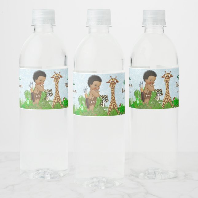 Afro Boy Safari Baby Dusche Wasserflaschen Labels (Flaschen)