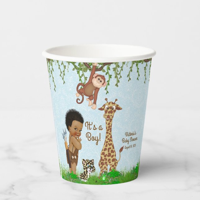 Afro Boy Safari Baby Duschpapier Tassen Pappbecher (Vorderseite)