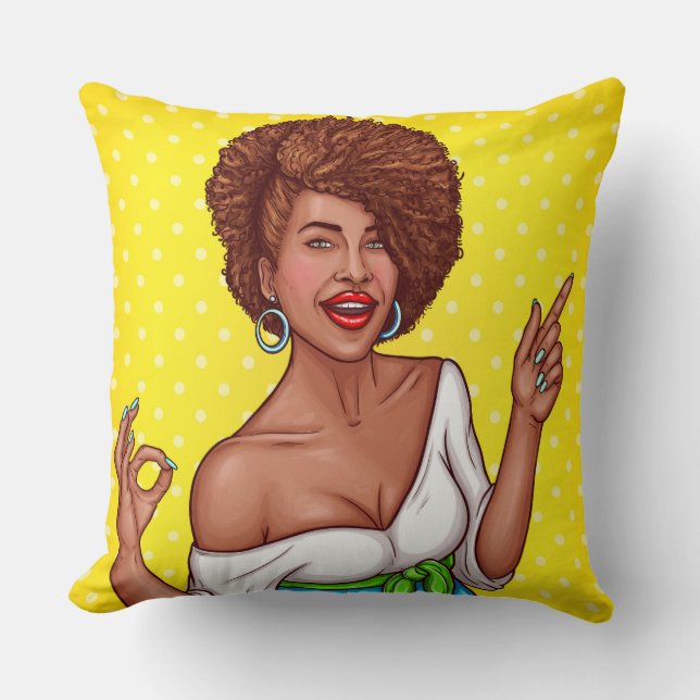 Afro Cheveux Femme Noire Jeu Oreiller (Recto)