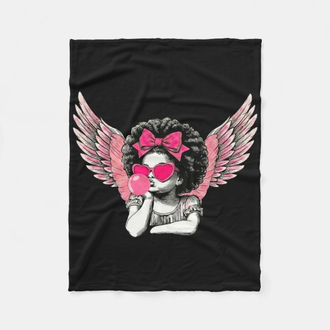 Afro Cupid With Sungles Blowing Bubble Gum Valenti Fleecedecke (Vorderseite)