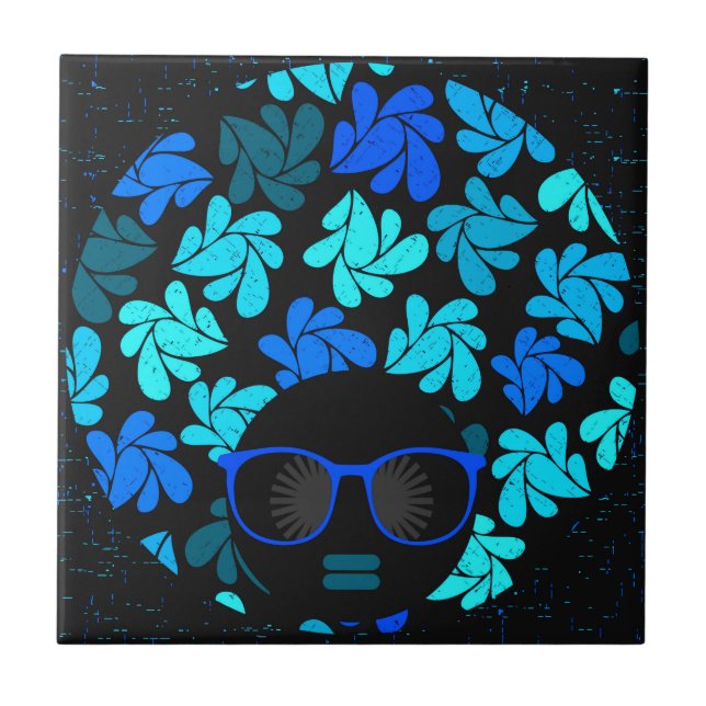 Afro Diva Blau  Fliese (Vorderseite)