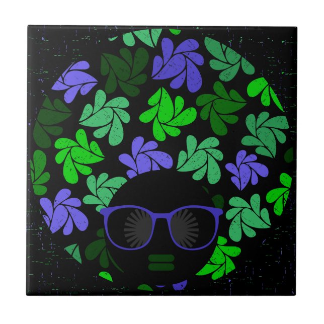 Afro Diva Green & Blue Fliese (Vorderseite)