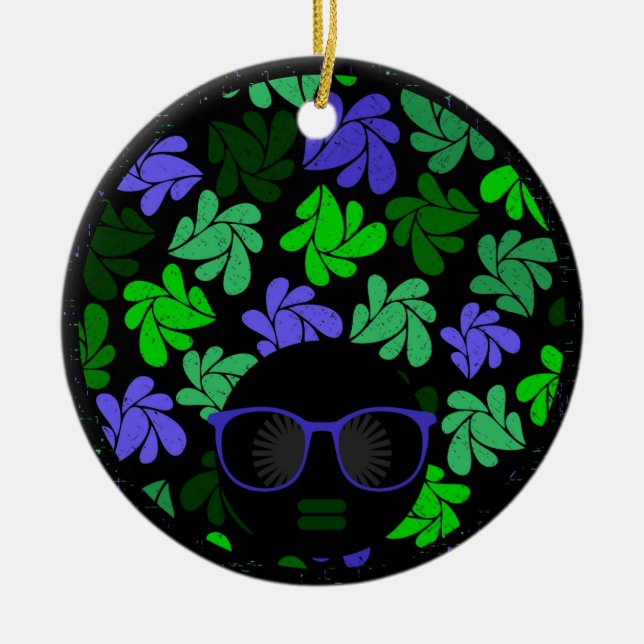 Afro Diva Green & Blue Keramikornament (Vorne)