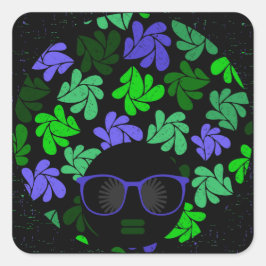Afro Diva Green & Blue Quadratischer Aufkleber
