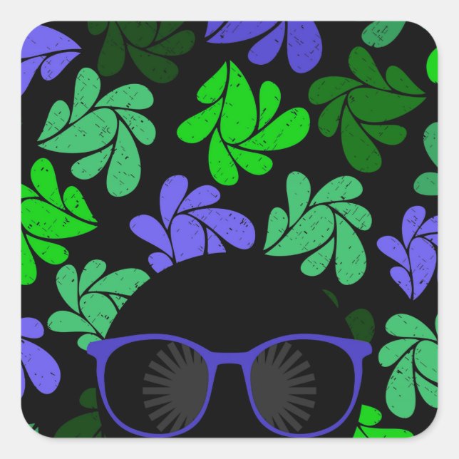 Afro Diva Green & Blue Quadratischer Aufkleber (Vorderseite)