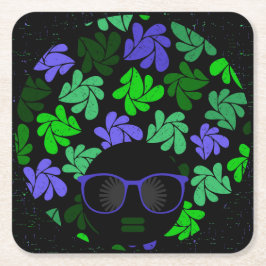 Afro Diva Green & Blue Rechteckiger Pappuntersetzer