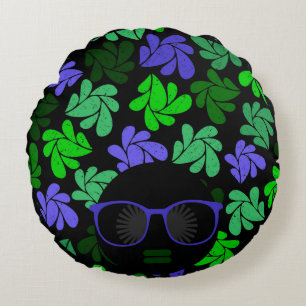 Afro Diva Grün & Blau Rundes Kissen
