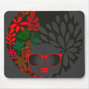 Afro Diva Rot Grün Schiefer Schwarz Mousepad