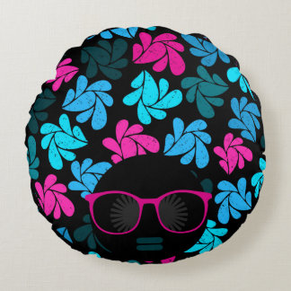 Afro Diva Türkis & Hot Pink Rundkissen Rundes Kissen
