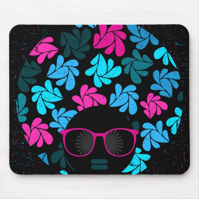 Afro Diva Turquoise & Hot Pink Mousepad (Vorne)