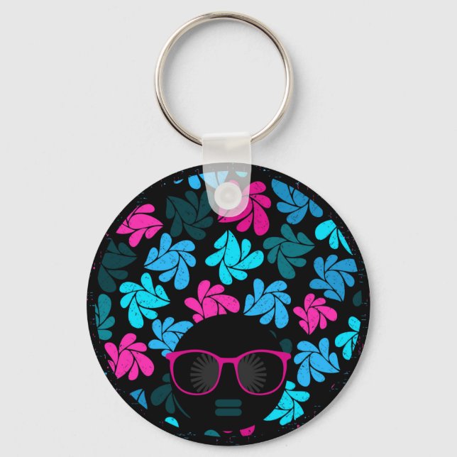Afro Diva Turquoise & Hot Pink Schlüsselanhänger (Vorderseite)