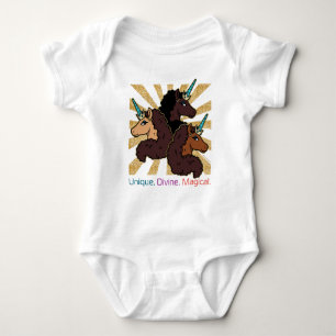 Afro-Einhorn-Trio: Einzigartig, Göttlich und Magis Baby Strampler