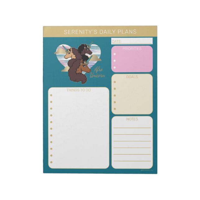 Afro-Einhorn-Trio-Herz-Design Notizblock (Rotiert)