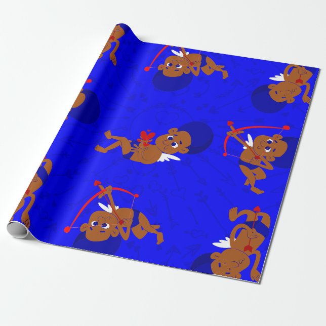 Afro Engel Black cupione african cherub blue heart Geschenkpapier (Ungerollt)