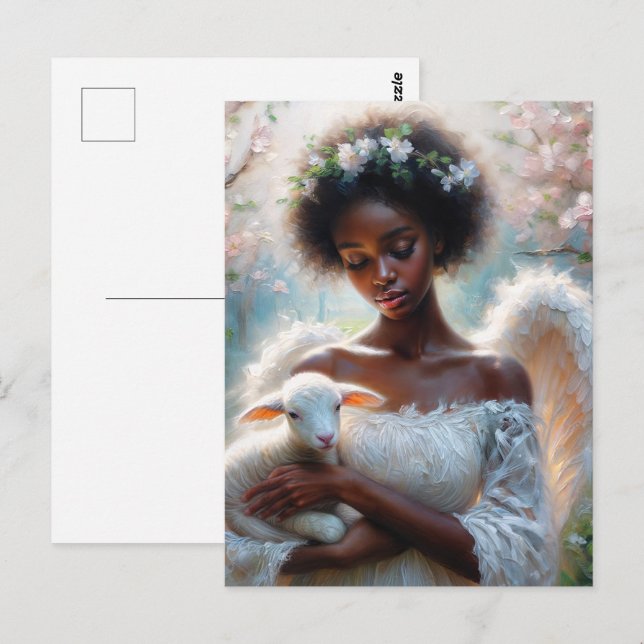 Afro Engel mit Lamm Postkarte (Vorne/Hinten)