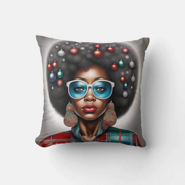 Afro Frau frische Winterferien Stimmung Kissen (Vorderseite)