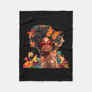 Afro Frauen Blumen Schmetterling Latina Afrikanisc Fleecedecke